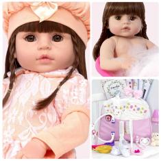 Imagem de Boneca Reborn 100% Silicone 46cm Enxoval Completo Pode Banho