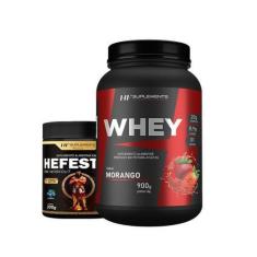 Imagem de Whey Protein Morango 900G + Pré Treino Hefestus Blueberry - Hf Supleme