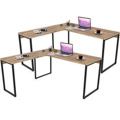 Imagem de Kit 02 Mesas Para Escritório Home Office Estilo Industrial em L Form C01 150x150cm Carvalho - Lyam Decor