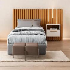 Imagem de Cabeceira Ripado Para Cama De Solteiro Maracá Nature Com Mesa De Cabec