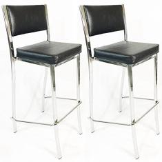 Imagem de Kit 2 Banquetas EMPILHÁVEL cromada Altura 65cm assento e encosto preto - Poltronas do Sul