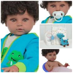 Imagem de Boneco Reborn Bebê Príncipe Cabelo Cacheado Enxoval Jacaré - Cegonha R