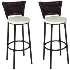 Imagem de Kit 2 Banquetas Alta Preta Junco Argila com Assento Branco Fortmix