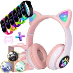 Imagem de Fone Ouvido Headphone Orelha Gato Bluetooth Infantil e Pulseira Led - 