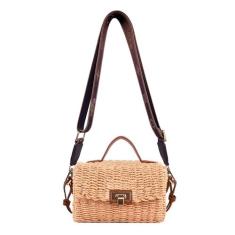 Imagem de NIBD Bolsa tiracolo feminina de tecido de palha de verão, férias, férias, bolsa de ombro, carteira de telefone, Bege