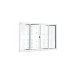 Imagem de Janela de Aço de Correr 100x100cm 4 Folhas com Grade Mosaico e Vidro Liso Riobras Branco