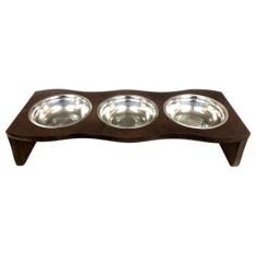 Imagem de Kit Comedouro Madeira 3 E 2 Potes Em Inox Pet Cachorro Gato - Jjveras