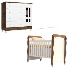 Imagem de Berço Americano New Nanda E Cômoda Ariel Branco Acetinado Amadeirado - Carolina