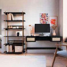 Imagem de Escrivaninha 2 Gavetas e Estante Tela Sintética Pés em Metal - Artesan