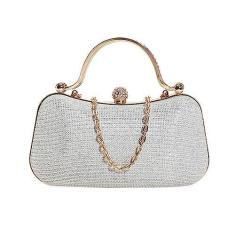 Imagem de Bolsa tiracolo feminina pequena de couro PU bolsa de ombro com alça de corrente, Prata