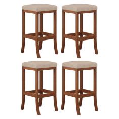 Imagem de Kit 4 Banquetas Alta Estofada para Bancada Barcelona Madeira Castanho Suede CCS