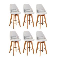 Imagem de Kit 06 Banquetas Linho Bege E Almofada Sintético Branco