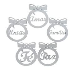 Imagem de Kit com 5 Enfeites Bolinhas de Natal com Palavras Branco