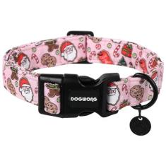 Imagem de DOGWONG Coleira de algodão para cães de Natal, coleira rosa para cães com Papai Noel, durável, para animais de estimação, para cães pequenos, médios e grandes