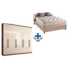 Imagem de Cama Box Casal + Colchão Scotland Herval + Guarda Roupa Master Vip 8.4 Castanha/Off White