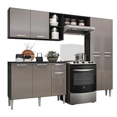 Imagem de Cozinha Compacta Multimóveis Pequim Up Fg3412 com 2 Leds Armário e Balcão Preta/lacca Fumê