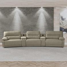 Imagem de Sofá Decorativo Swift c/Porta Copos Baú Cooler Reclinável Retrátil Linho Nude G81 - Gran Belo