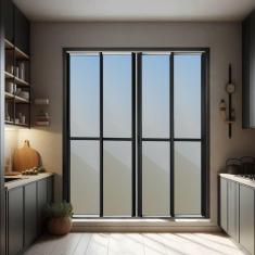 Imagem de Porta de Correr 4 Folhas Moveis 210 X 240 Elite com Fecho Automático Vidro Reflex Mix Preto