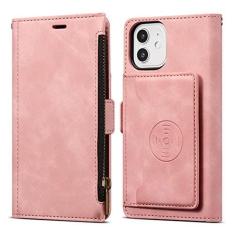 Imagem de Capa carteira de couro para iPhone 11 12 13 14 Pro Mini XR XS Max X 8 7 6s 6 Plus SE 2020 2022 SE3 Capa de livro com zíper, rosa, para iPhone 11