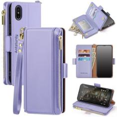 Imagem de Antsturdy Capa carteira feminina para iPhone Xs Max com porta-cartões, couro PU 【bloqueio RFID】 Capa masculina flip folio à prova de choque com alça zíper compartimentos para cartão de crédito, roxo