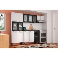 Imagem de Cozinha Completa Múltipla 4pçs (2 Armários + 1 Balcão + 1 Paneleiro) C4P80 Branco/Preto - Bertolini