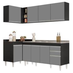 Imagem de Armário de Cozinha Modulado de Canto Direito 4 Peças CP42 com Pia Inox Preto/Cinza - Lumil