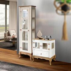 Imagem de Balcão Rústico Com Cristaleira Torre Alta Branco Garapa D120vl D161vl