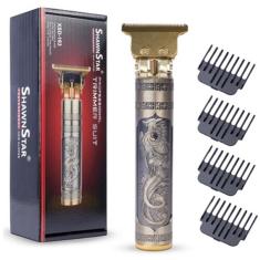 Imagem de Cortador de Cabelo Recarregável Dourado: Kit Completo