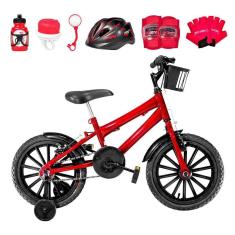 Imagem de Bicicleta Infantil Aro 16 + Kit Proteção Vermelha e Preta