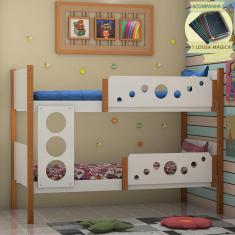 Imagem de Beliche Infantil Solteiro Star Branco Com Castanho Claro Divaloto Móveis Acompanha Lousa Mágica