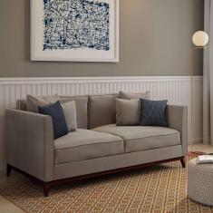 Imagem de Sofá 3 lugares baltazar base de madeira linho cotton cru.