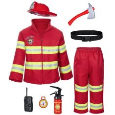 Imagem de Fantasia de bombeiro Bosvin Kids com acessórios vermelhos 3T 4T