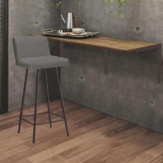 Imagem de Kit Mesa Suspensa de Parede Fixa mdf Carvalho + 1 Banqueta Lexi Ferro Marrom Suede Cinza - Ahazzo Móveis