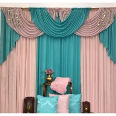 Imagem de Cortina Veneza 3,00m x 2,60m Rosê Tiffany Tecido Malha Gel Premium Varão Duplo Sala Quarto
