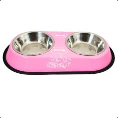 Imagem de Comedouro Duplo Gato Cachorro Tigela Inox Antiderrapante Peq