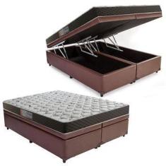 Imagem de Cama Box Baú Queen Colchão Mola Ensacada Belos Sonhos + Box Suede 69X1