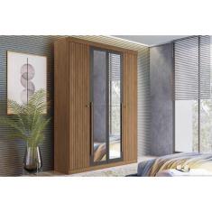 Imagem de Guarda Roupa Solteiro 4 Portas E 2 Gavetas C/ Espelho Buriti Jatoba/Gr