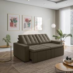 Imagem de Sofá Cama Retrátil e Reclinável 3 Lugares 220cm em Veludo com Molas e Braço Reto Palmeira Cabecasa M Grafite