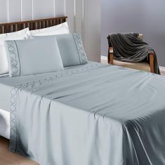 Imagem de Jogo De Cama 300 Fios Bordado Casal Padrão Infinity 04 Peças Cinza