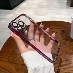 Imagem de Capa de telefone de silicone transparente revestida para iPhone 15 14 13 12 11 Pro Max Mini X XR XS 7 8 Plus Capa de proteção de lente capa traseira, roxo escuro, para iPhone 15 Plus