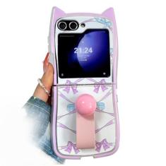 Imagem de GO-VOLMON Capa feminina Kawaii para Samsung Galaxy Z Flip 5 design de orelhas de gato, capa fofa de desenho animado para Galaxy Z Flip 5 capa em forma de gatinho TPU macio, capa criativa engraçada