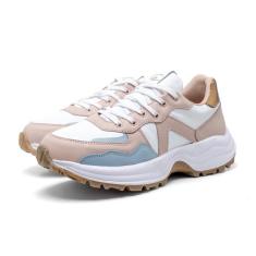 Imagem de Tênis Feminino Casual Couro Sneaker Cadarço Solado Salto-Feminino