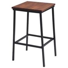 Imagem de Banqueta Alta Base Aço Preto I02 Madeira Taeda Castanho Dmobiliario