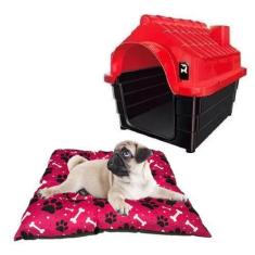 Imagem de Cama Rosa Pet Quadrada Acolchoada + Casinha Dog Pet Shop N2 - Mecpet
