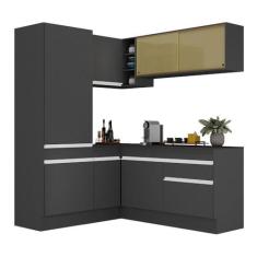 Imagem de Armário de Cozinha Completa de Canto com Rodapé Veneza Multimóveis V2088 Preto/branco