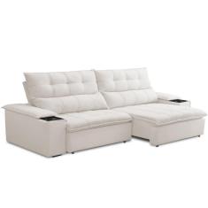 Imagem de Sofá Retrátil Reclinável Living 230cm ártico F04 Bouclê Cru