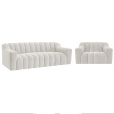 Imagem de Kit 1 Sofá 180cm 1 Poltrona Luxo Recepção Sala Elegance Bouclé - Amare