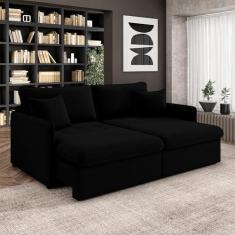 Imagem de Sofá Reclinável e Retrátil Gandalf Bipartido 174cm Caixa Zero com Almofadas Veludo Preto G33 - Gran Belo