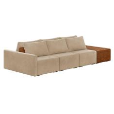 Imagem de Sofá Ilha 3 Lugares Living 342cm Modulado para Sala Lary Veludo Bege K01 - D`Rossi