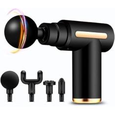 Imagem de Massageador Elétrico Pistola Massageadora Elétrica Profissional para Massagem Corporal Muscular Recarregável Portátil com 4 Pontas e Variação de Velocidade Fisioterapia Relaxante (PRETO)
